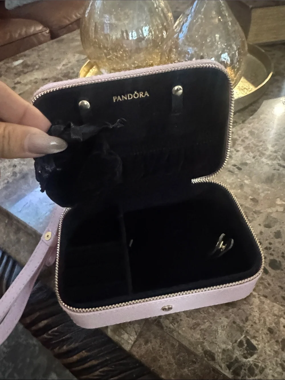 Pandora Black and Pink Zip Jewelry Travel Case